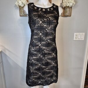 Jessica Howard Jewel Neck Ribbon Overlay Sheath Dress